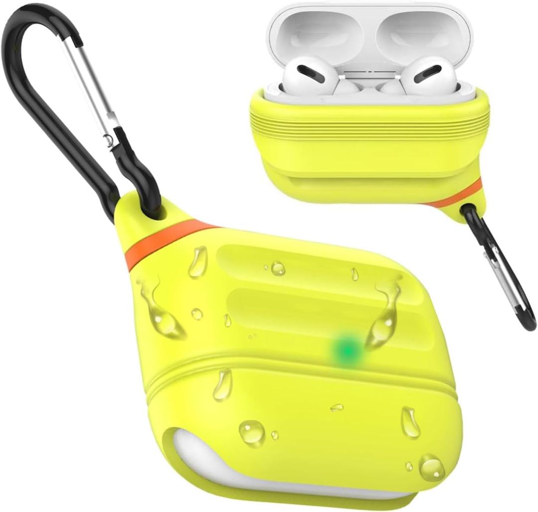 for AirPods Pro Case, Waterproof Silicone Cover for 2nd Generation | Waterproof Protection | Glow | for USB-C/Wireless | Anti-Lost | One piece | Night Glow Yellow