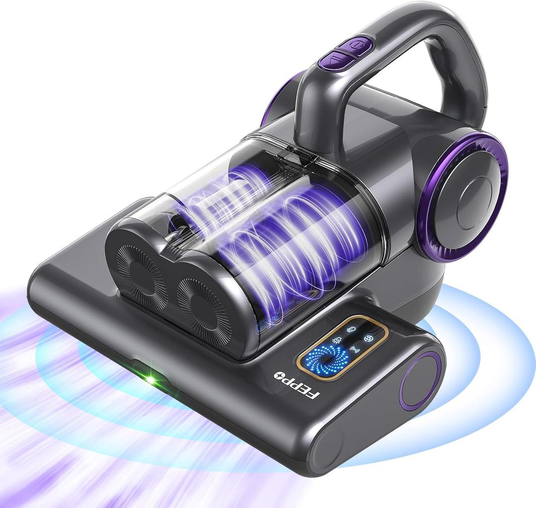 FEPPO Mattress Vacuum Cleaner, 16Kpa Bed Vacuum Cleaner with 253.7nm UV-C Light, 140F Heat, HEPA Filter & Ultrasonic, Versatile Handheld Vacuums for Bed, Sofa, Couch, Crib(Corded, 500W) (Violetgrey)