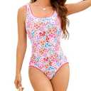 Jolefille One Piece Swimsuit for Women Tummy Control Bathing Suit Full Coverage Modest Swim Suits Floral Teen Swimwear, Size S