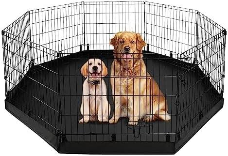 PJYuCien Dog Playpen - Metal Foldable Dog Exercise Pen, Pet Fence Puppy Crate Kennel Indoor Outdoor with 8 Panels 24H & Bottom Pad for Small Medium Pets, Black 