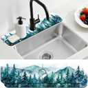 2 Pcs Kitchen Sink Splash Guard Faucet Mats Watercolor Forest Pattern Faucet Mat for Sinks Absorbing Drying Mat for Kitchen Bathroom, 23.6x5.5inch