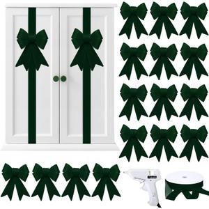 Daifunli 16 Pcs Christmas Cabinet Bows DIY Kitchen Velvet Cabinet Ribbons Bows for Kitchen Dining Door Home Holidays Decoration (Dark Green,Velvet)