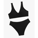 Two Piece Swimsuits V Neck Bikini Girls' Triangle Swimwear High Waist Bathing Suit Cutout Ribbed Swimsuits, Black, Teen 14 Years Old