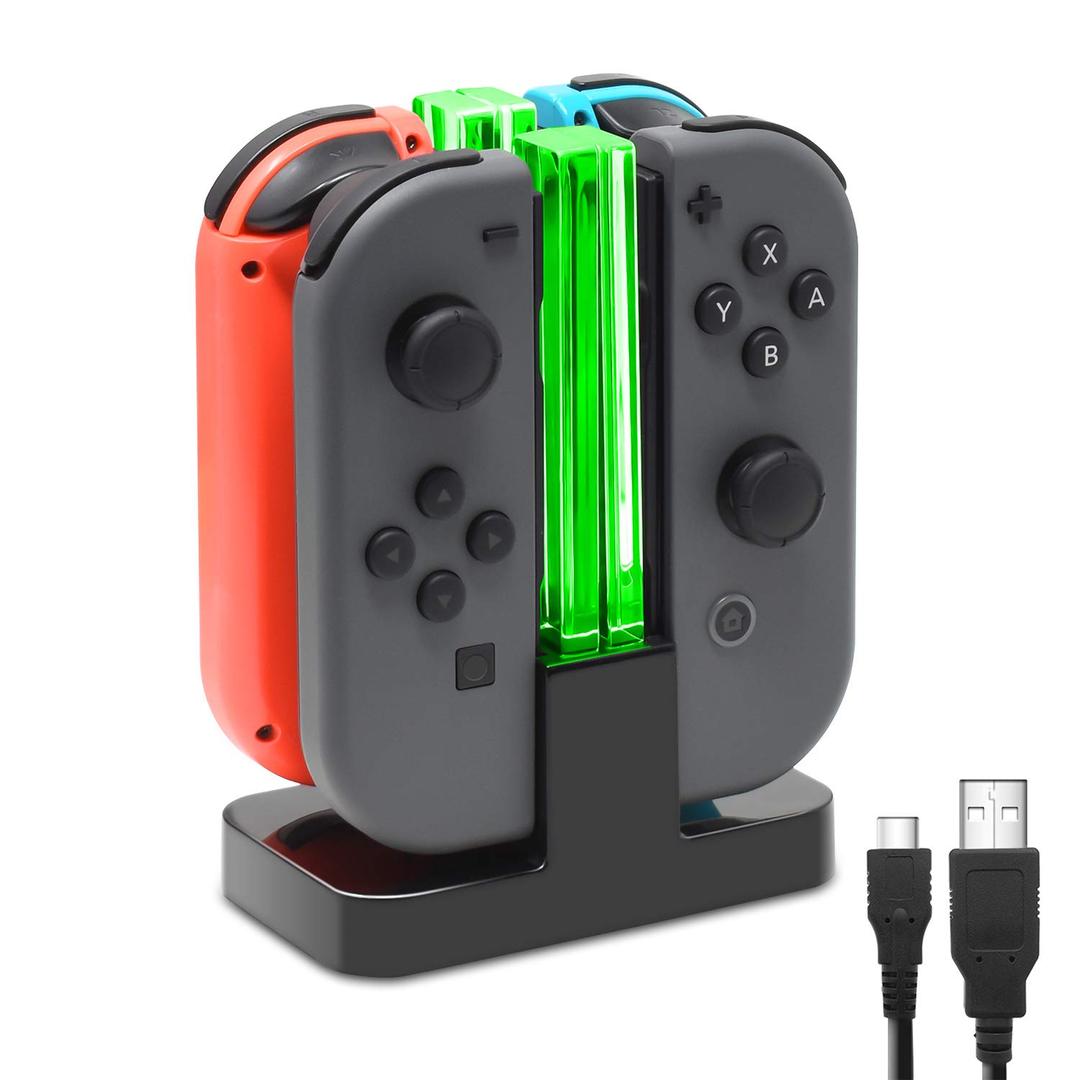FastSnail Charging Dock Compatible with Nintendo Switch for Joy Con & OLED Model Controller with Lamppost LED Indication, Charger Stand Station with Charging Cable (black)