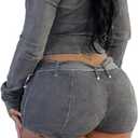 Denim Outfits for Women 2 Piece Casual Long Sleeve Zip Up Cropped Jacket Skinny Jean Shorts Set with Belt (Black, L)