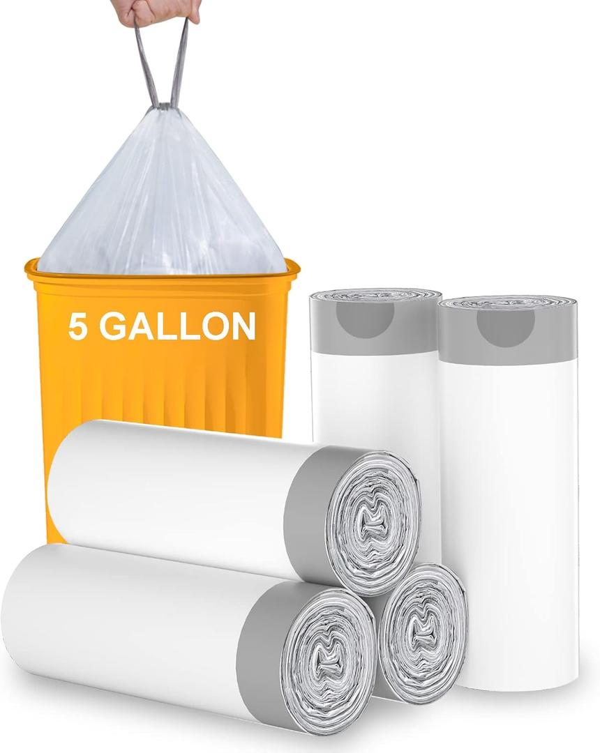 TECHSHARE Biodegradable 100 Count 6 Gallon Trash Bags, Compostable, Non-Toxic, Odorless, Leakproof, Strong and Durable, Suitable for Kitchen, Bedroom, Living Room, Bathroom, Office (White)