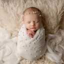 Newborn Photography Prop Wrap Infant Boy Girl Soft Fur Quilt Photographic Mat Pearl Headband Blanket Photo Prop