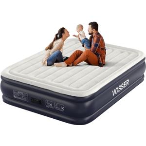 Air Mattress Queen with Built in Pump,18'' Inflatable Mattress of Vertical Beams,Self Inflatable/Deflation Blow Up Mattress in 3 Mins,Flocked Top Airbed with Carry Bag for Home, Camping