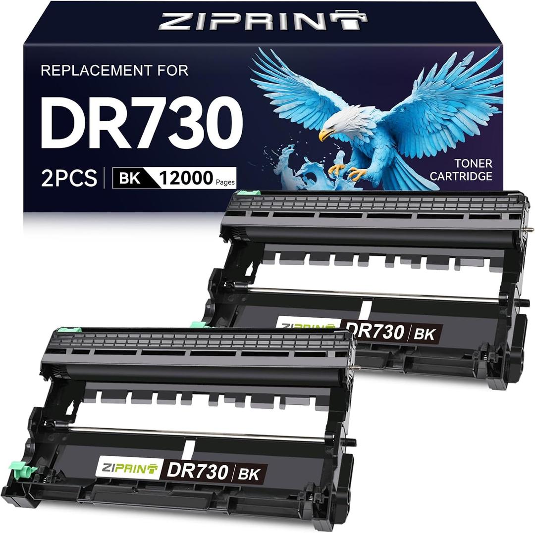 DR730 Drum Compatible with Brother DR-730 Toner MFC-L2710DW DCP-L2550DW | 2-Pack, 12000 Pages Each, Easy Install, No Streaks Ghosting, Sharp Prints for Home & Office Mass Printing, Toner Not Included