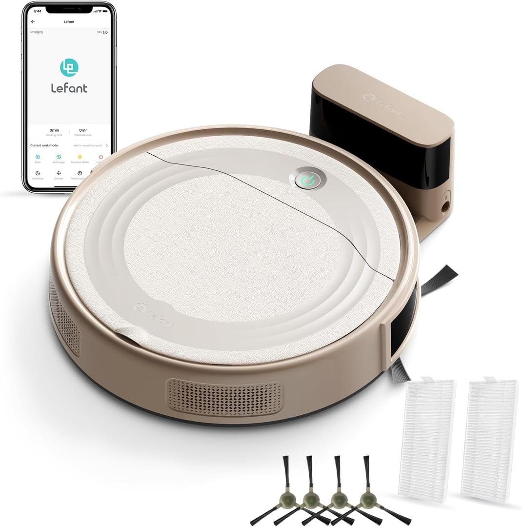 Lefant M310 Robot Vacuum Cleaner, 4500Pa Strong Suction with PreciSense Avoiding, Slim, Self-Charging, 160Mins Runtime, App/Wi-Fi/Alexa, Ideal for Pet Hair & Hard Floor Cleaning (Champagne)