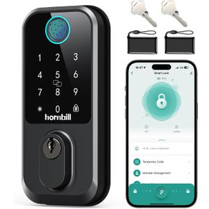 Keyless Entry WiFi Smart Lock, Hornbill Fingerprint Smart Deadbolt with App Control, Compatible with Alexa, Touchscreen Keypad Door Lock with Auto-Lock for Rentals Home (Matte Black)