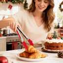 Kichvoe Christmas Kitchen Tongs - Non-Stick Stainless Steel Tong With Silicone Tips - 9.44" Heat-Resistant Appetizer Salad Food Serving Clamp For Cooking, Grilling, and Serving, Red