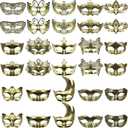 Yunsailing 30 Pieces Masquerade Mask Antique Masks with Straps for Women Men Masquerade Ball Mardi Gras Carnival Party Favors(Gold)