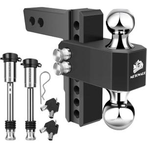 METOWARE Adjustable Trailer Hitch - Aluminum Tow Hitch Fits 2-Inch Receiver - Heavy Duty Drop Hitch with 6-Inch Drop/Rise for Truck (12,500 LBS GTW), Double Stainless Steel Locks & Hitch Pin (Black)