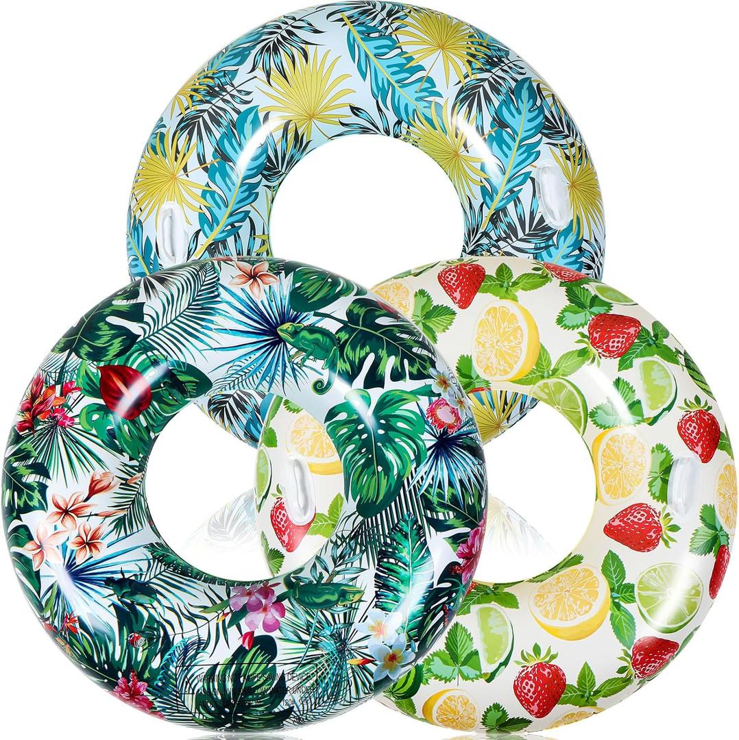 3 Pcs Inflatable Pool Floats 40 Inch Pool Floaties Tubes Jumbo Swimming Tubes Rings for Adults Summer Beach Bachelorette Wedding Party Decor Supplies