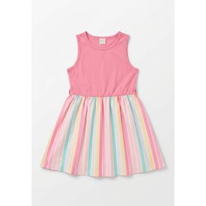 Hilinker Girls Rainbow Sleeveless Pleated Dress Summer Tie Knot Tank Dresses with Belt Pink Multicolor 9-10 Year