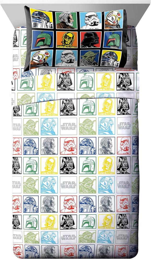 Jay Franco Kids Sheet Set with Fitted, Flat Sheets & Pillow Cover - Ultra-Soft Bedding with Pillowcase for Room Decor, Multi - Star Wars, 3 Piece Twin