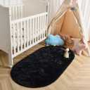 LOCHAS Bedroom Rug 2.6' x 5.3', Black Fluffy Shaggy Area Rug for Bedroom Bedside, Soft Oval Throw Rugs Carpet for Kids Girls Nursery Living Room Home Decor