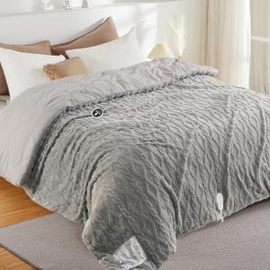 Heated Comforter Blanket Queen Size with Wireless LCD Controller, Tufted Fast Heating Electric Quilt, 6 Heat Levels & 2-10H Time Settings, UL Certified, Grey Queen 90" x 90"