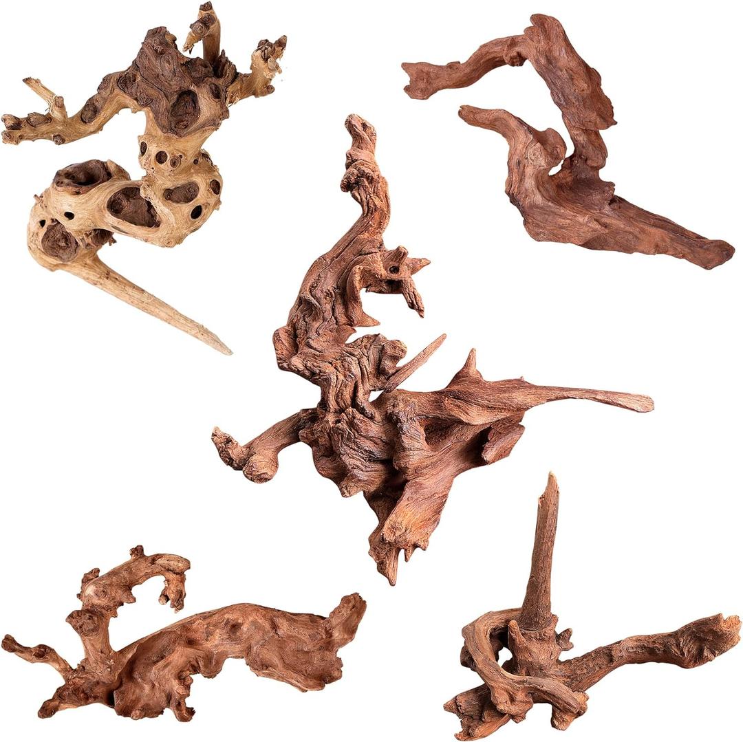 majoywoo Natural Small Coral Driftwood for Aquarium Decor Fish Tank Decorations, Assorted Driftwood Branch 4.5-7.5" 5 Pcs, Reptile Decor