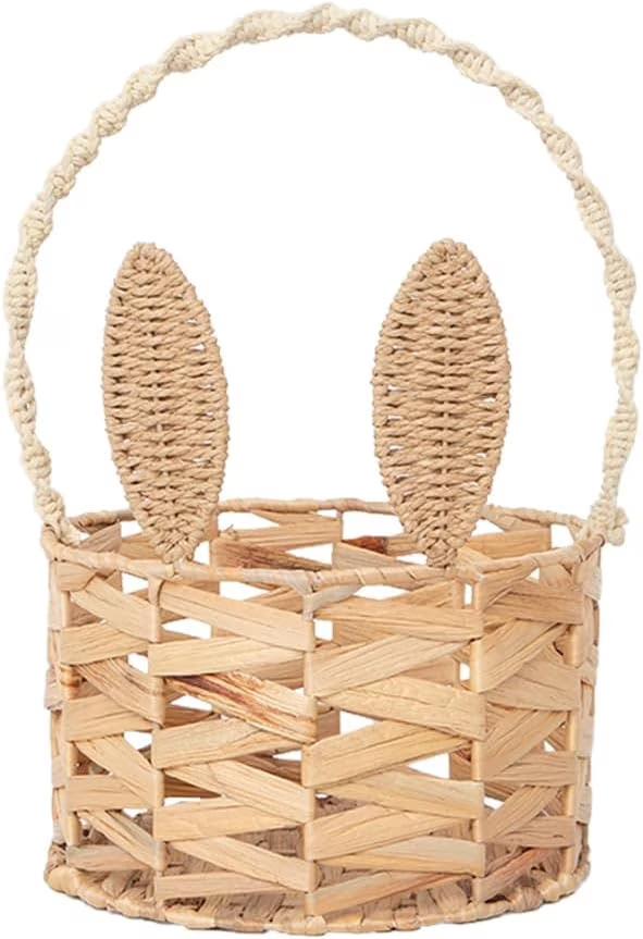 Basket with Handle Kids Cute Bunny Easter Basket Bunny Harvest Flowers Toys Mini Picnic Knitted Birthday Organiser