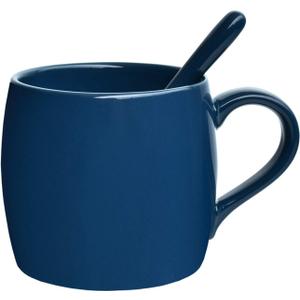Bosmarlin Ceramic Coffee Mug with Spoon, Blue Tea Cup for Office and Home, Dishwasher and Microwave Safe, 14 oz, 1 Pack, Blue