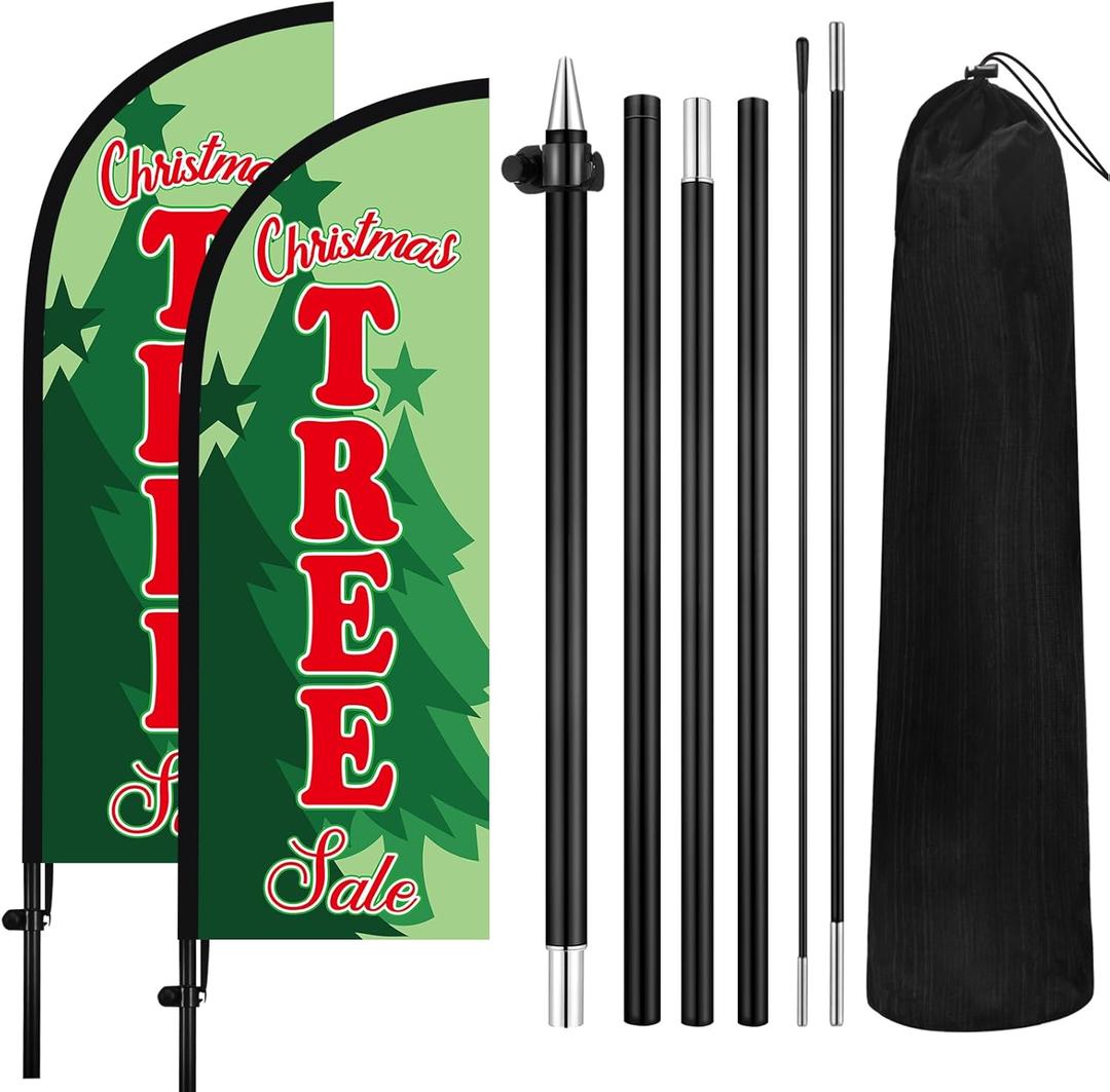 Leinuosen 2 Set 7 ft Christmas Tree Sale Feather Flags with Pole Kit Christmas Tree Sale Swooper Advertising Flag Include 2 Banner 10 Pole and 2 Ground Spikes for Holiday Business