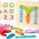 Coogam Wooden Letter Number Construction Puzzle Educational Stacking Blocks Toy Set Shape Color Sorter Pegboard Activity Board Sort Game for Kids Gift Preschool Learning STEM Toy
