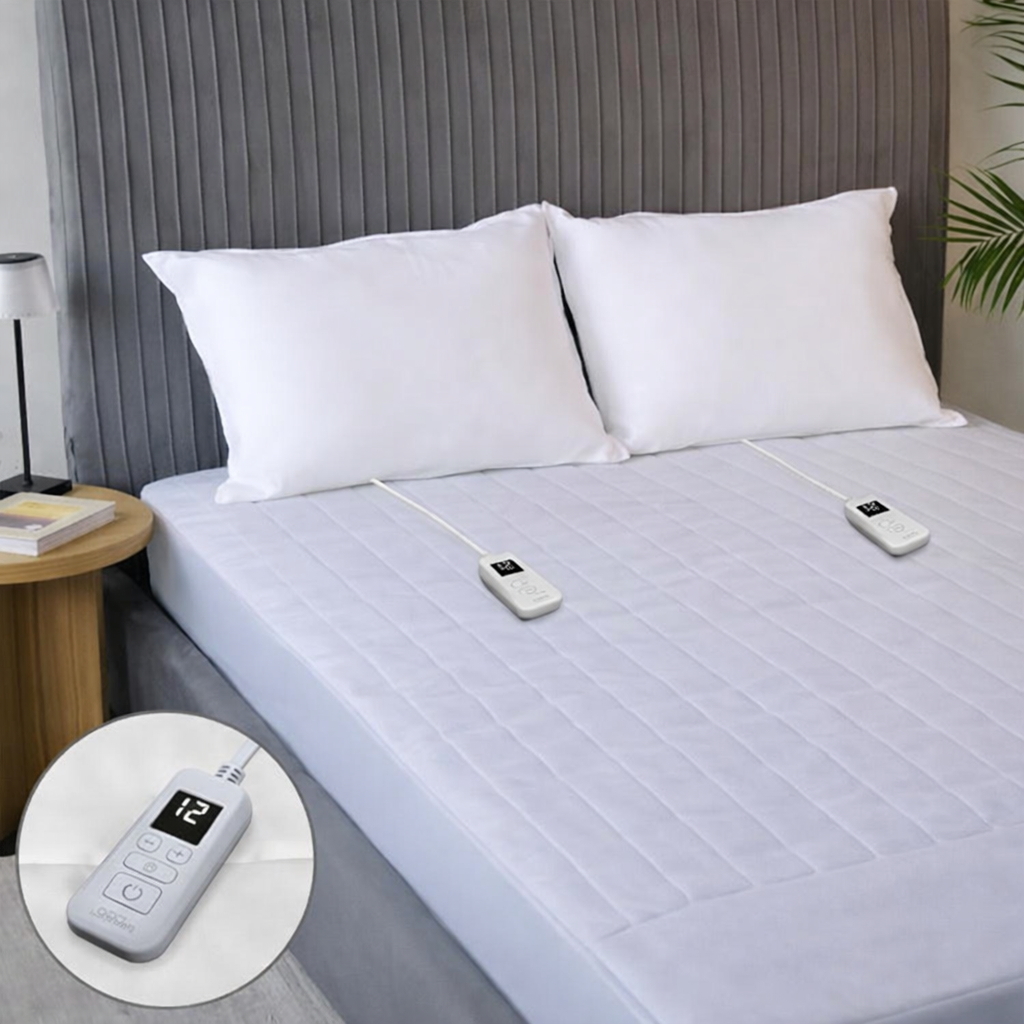 Sunbeam Electric Heated Mattress Pad Queen 80" x 60" 12 Heat Settings 12-Hour Auto Shut-Off Fast Heating Soft Cozy Fabric Deep Pocket Skirt Machine Washable