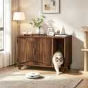 HOOBRO Cat Litter Box Enclosure, 31.5" Hidden Litter Box Furniture with Wave-Patterned Door & Side Entrance, Litter Box Cabinet with Raised Wooden Legs, Living Room End Side Table, Walnut WL28MW01