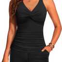 Tankini Swimsuits for Women-Two Piece Tummy Control Bathing Suit with Pocketed Shorts Twist Knot Swimwear 2025 (XX-Large, Black)