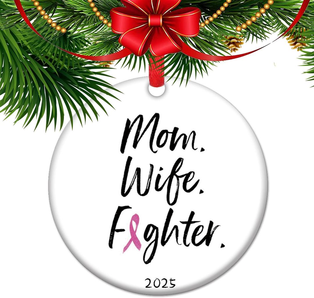 Cancer Survivor Ornament 2025 Woman Wife Fighter Gift Hope Keepsake for Cancer Warriors Strength Memorial Ceramic Christmas Decor (C1)