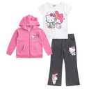 Hello Kitty Sanrio Girls Demin Flared Pants, Hooded Sweatshirt, and Short Sleeve T-Shirt, 2 Piece Set for Big Kids, 6X