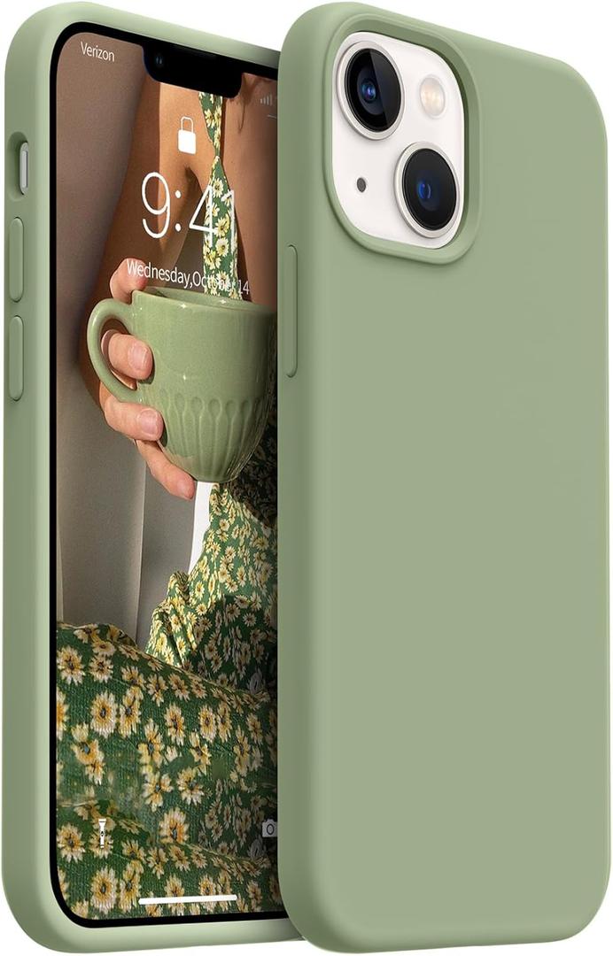 AOTESIER Magnetic for iPhone 13 Mini Case, [Compatible with MagSafe] Food Grade Silicone Phone Case with [Soft Anti-Scratch Protective Lining] Full Body Drop Protection, 5.4 inch, Tea Green