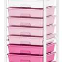 Rolling Cart with Drawers,10 Drawer Rolling Cart,Storage Cart,Utility Cart,Teacher Cart for Classroom Storage,Craft Cart with Wheels and Wooden Tabletop,Pink