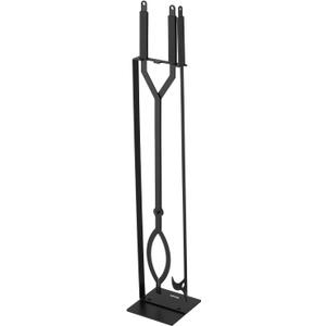VEVOR Fireplace Tool Set, 3 PCS Fire Tool Set and Holder with Stand, Tongs, Fire Place Poker, Wrought Iron Fireplace Accessories for Campfire Backyard Bonfire Indoor/Outdoor, Black