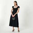 The Drop Women's Melody Cap Sleeve Tie Front Cotton Dress (Black)