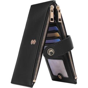CLUCI Wallet for Women Leather Slim Womens Wallet RFID Blocking Bifold Credit Card Holder with Zipper Pocket (0 Black)