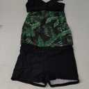 Girls Swimsuits Criss Cross Tropical Print Mesh Dress Bathing Suits with Shorts 2 Piece Tankini for Teens (15-16 Years, Black+Green)