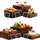 6 Pack Wooden Buffet Risers Rustic Wood Cupcake Stand Catering Supplies Buffet Display with Mini Signs Food Risers for Buffet Table Dessert Display Stand for Home Decor Party Wedding Birthday