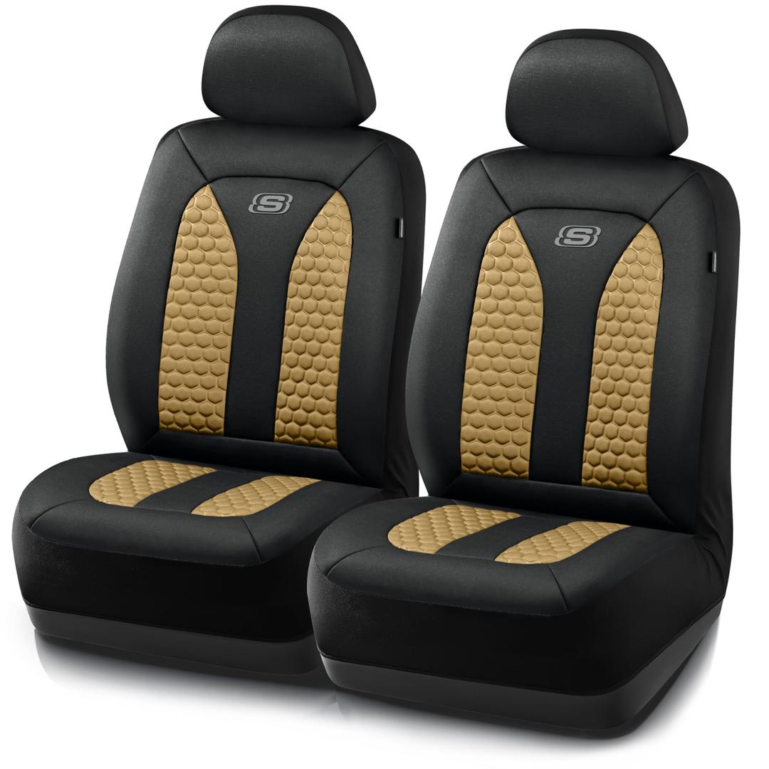 Skechers Memory Foam™ Car Seat Covers, Hexcomb Breathable Thick Seat Covers Black Two Front Seat Covers, Airbag Compatible, Automotive Comfort & Protection for Most Cars,Van,Trucks, SUVs (Black)