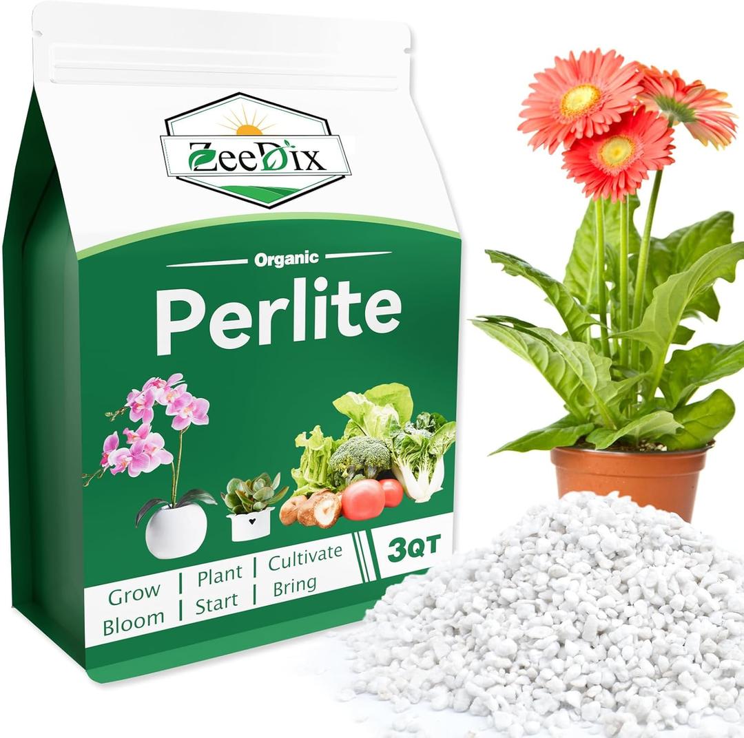 ZeeDix 3QT Organic Perlite Horticulture Soil Amendment for Plants, 3-9mm Granule Size Potted Plant Soil for Orchid Cactus Succulents Carnivorous Monstera Repotting, Indoor Outdoor Gardening