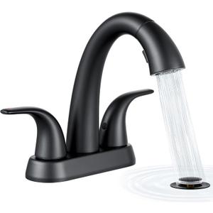 Ultimate Unicorn Matte Black Bathroom Sink Faucet - 4 Inch Centerset Pull Down Vanity Faucets 3 Hole with Pop Up Drain - Two Handle Modern Washbasin Tap Set with Pull Out Sprayer for Rv Restroom