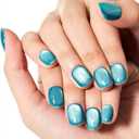 GLAMERMAID Extra Short Press on Nails, Handmade Lake Blue Fake Nail Short Squoval, Natural Round Square Glue on Nails Glossy Gel, Acrylic Cat Eyes False Nail Kit for Women, Reusable Stick on Full Nail