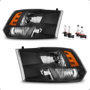 Headlights W/Bulbs for 2009-2018 Dodge Ram 1500/2010-2018 Dodge Ram 2500 3500 Quad Pickup R+L (  -  )