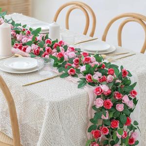 4 Packs Artificial Rose Garland: 31.48Ft Each Fake Flower Vine with Improved Color & 10 Ties for Wedding Arch Backdrop, Home Wall Party Decor, Christmas Decor, Pink