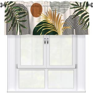 Giwawa Boho Leaves Kitchen Curtain Valance Mid Century Blackout Short Rod Pocket Window Treatment Drapes for Dining Room Bedroom Decor, 54" x 18"