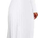 Nmoder Maxi Long Dress for Women, Casual Pleated Empire Waist Dresses Crewneck Long Sleeve (White, XL)