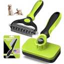 3PCS Self Cleaning Slicker Brush & Pet Grooming Rake & Flea Comb for Dogs, Cats and Horses | Double-Sided Dematting Comb & Skin Friendly Deshedding Grooming Tool (J-Green Black)
