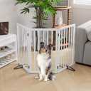 Semiocthome Freestanding Dog Gate 32" Tall, 3-Panel Foldable Dog Gates for Doorways Stairs House, Pet Gate Indoor with 2 Metal Stands, White